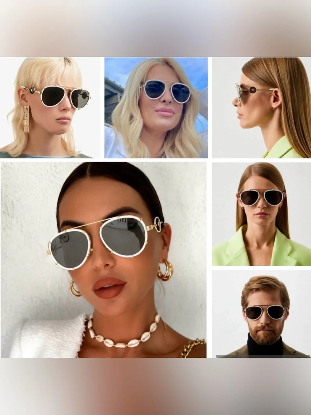 Versace White/Gold Metal Aviator pilot Sunglasses with dramatic logo on temples